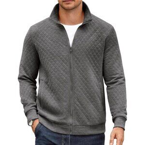Mens Zip Up Sweatshirt Mock Neck Quilted Jacket Lightweight Casual Coat